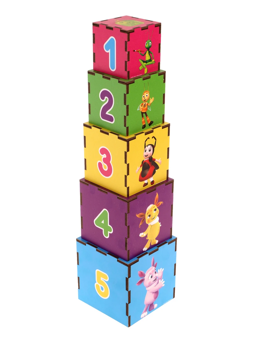 Кубик-пирамидка Лунтик: 5 кубиков в наборе, изучаем цвета и счет
