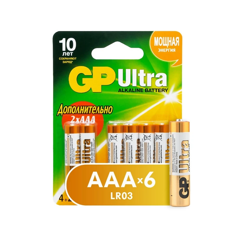 Батарейки GP Ultra AAА, 6 шт/бл. GPPCA24AU019 штр.  4891199087370