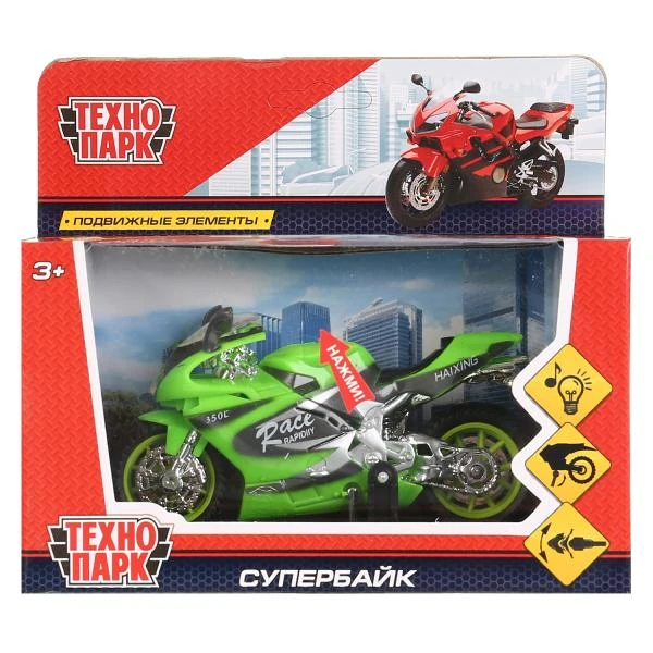 Модель пластик свет-звук СУПЕРБАЙК 13,5 см, поднож., руль, ассорт. Технопарк