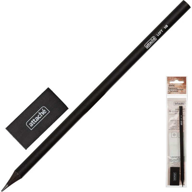 Карандаш чернографитный Attache LOFT HB дерев, черн.корп.+ластик черный Карандаш чернографитный Attache LOFT HB дерев, черн.корп.+ластик черный