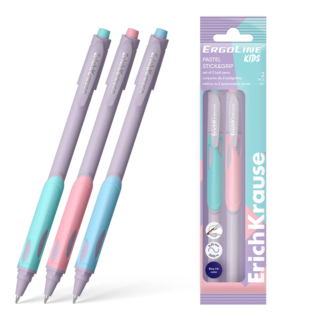 Набор из 2 шариковых ручек ErichKrause ErgoLine® Kids Stick&Grip Pastel 0.5,