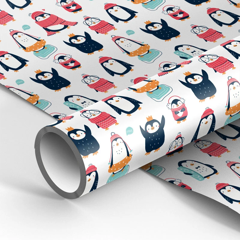 Упаковочная бумага, глянцевая 70*100см, MESHU "Christmas Penguins",