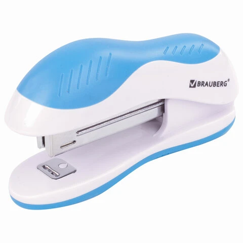 Степлер №10 BRAUBERG "JET", до 15 листов, эргономичный, бело-голубой,