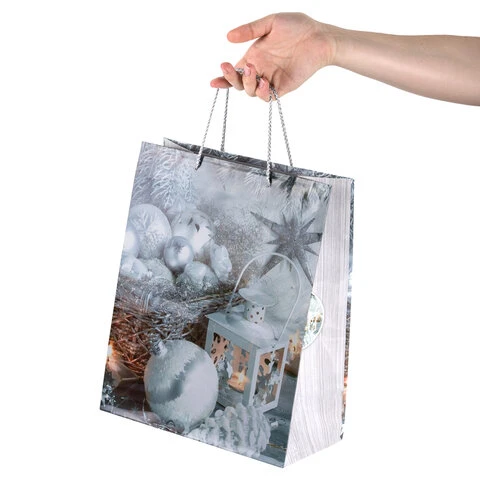 Пакет подарочный новогодний 26x12,7x32,4 см, ЗОЛОТАЯ СКАЗКА "Серебристые