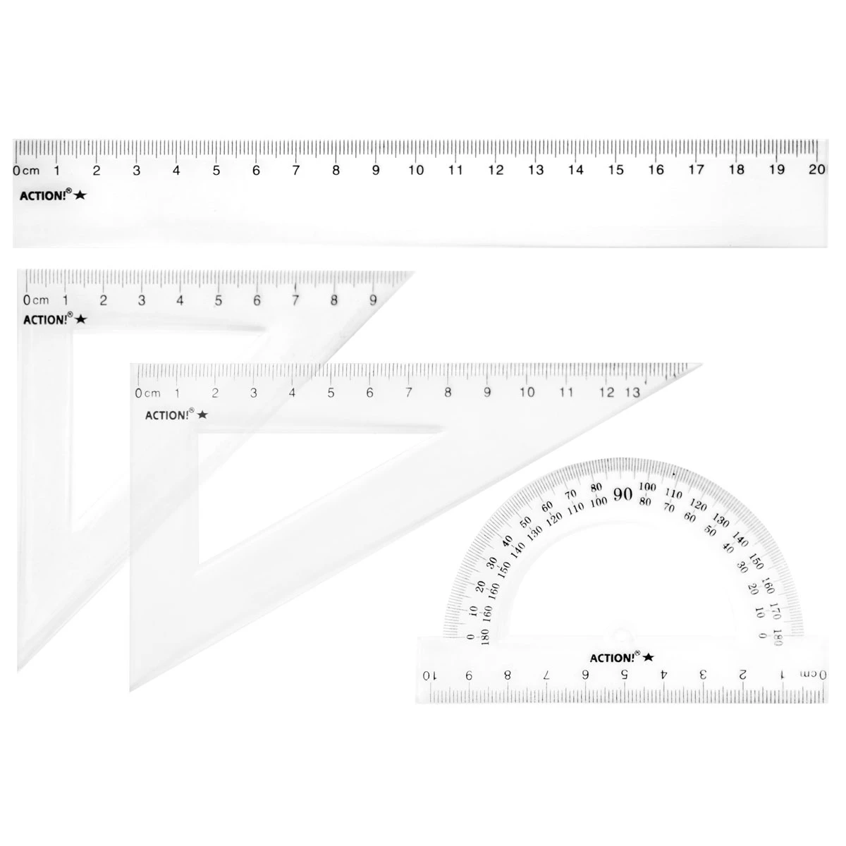 Набор для черчения-линейка 20см, 2 треугольника-30/13,45/9,  транспортир-10см, прозрачн., е/п; APR20/4/TR Купить Оптом: Цена от 49.45 руб
