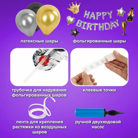 Шары воздушные НАБОР ДЛЯ ДЕКОРА "Happy Birthday", 50 шаров,