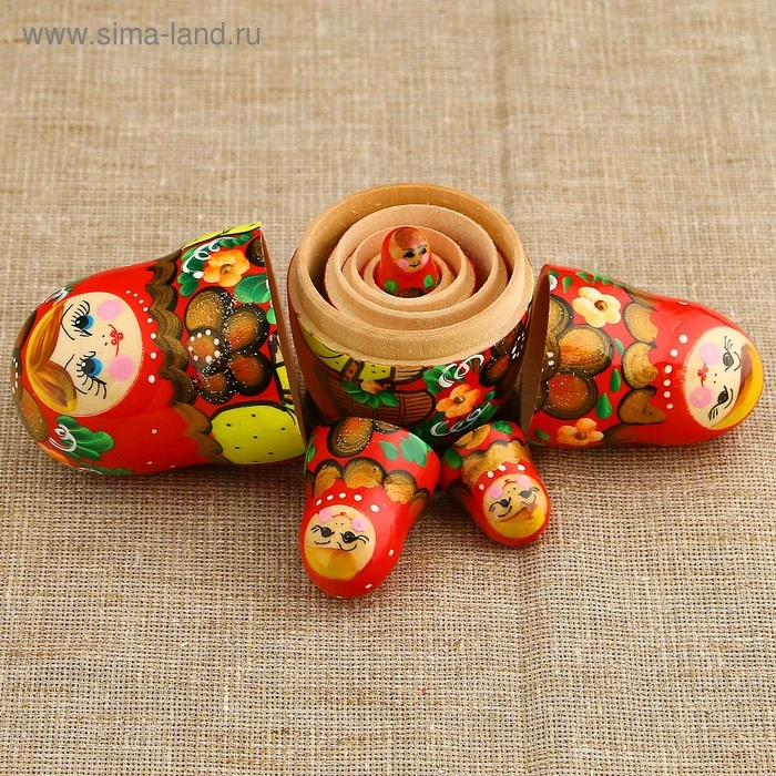 Матрёшка «Золотая корзинка», красный платок, 5 кукольная, 10,5 см Матрёшка «Золотая корзинка», красный платок, 5 кукольная, 10,5 см