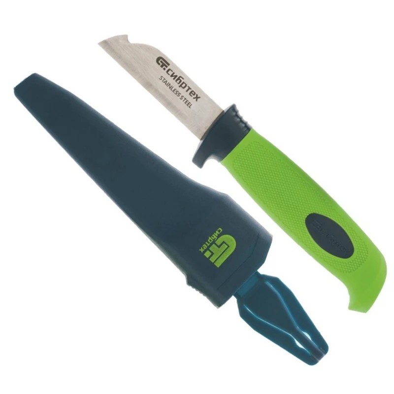 Нож монтажника Сибртех с чехлом, обрезинен.рукоять, длина лезвия 67мм (79012)