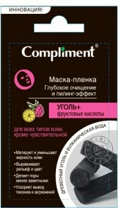 Compliment УГОЛЬ+ Фруктовые кислоты маска-пленка для лица глубокое очищение и