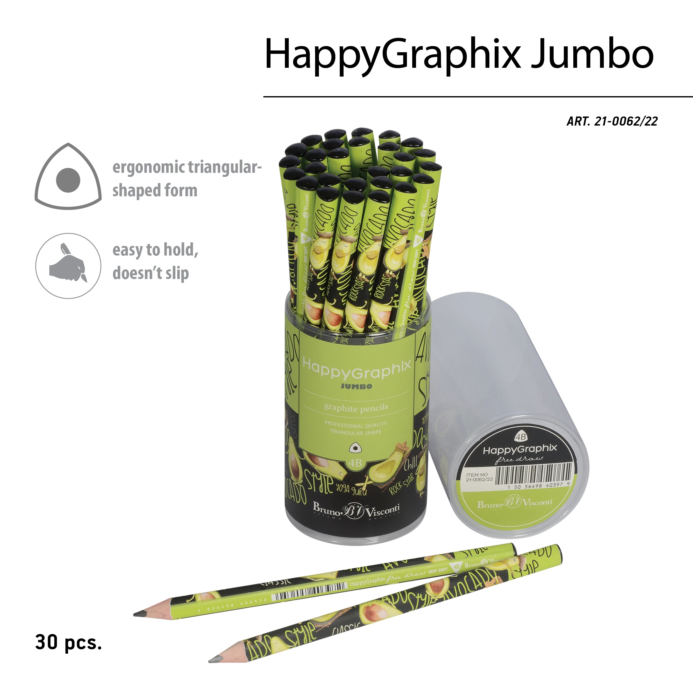 КАРАНДАШ ЧЕРНОГРАФИТОВЫЙ "HappyGraphix Jumbo. Avocado style. Rock