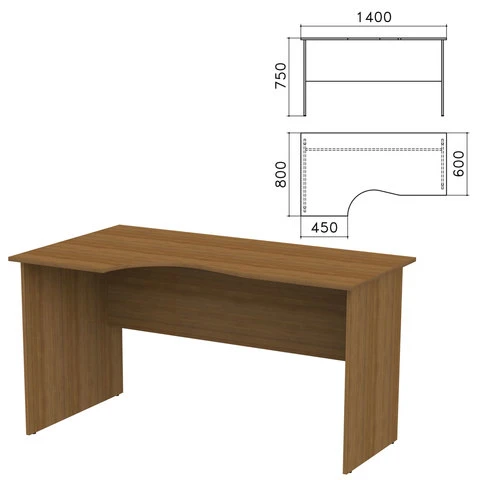 Стол письменный эргономичный "Канц", 1400х800х750 мм, левый, цвет орех