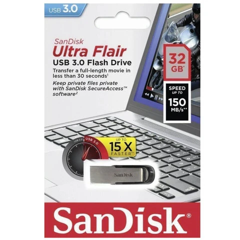 Флэш-диск 32 GB, SANDISK Ultra Flair, USB 3.0, металлический корпус,