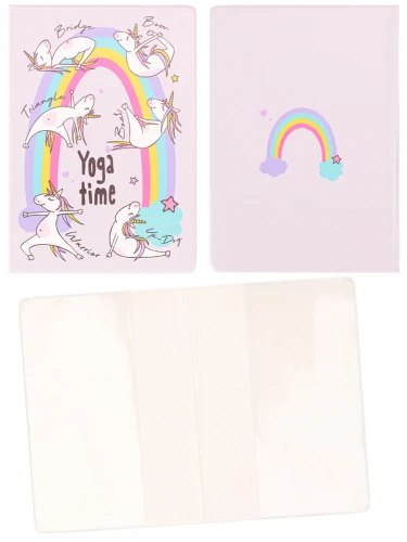 Обложка на паспорт "Йога-единороги" (ПВХ, slim) ОП-6256