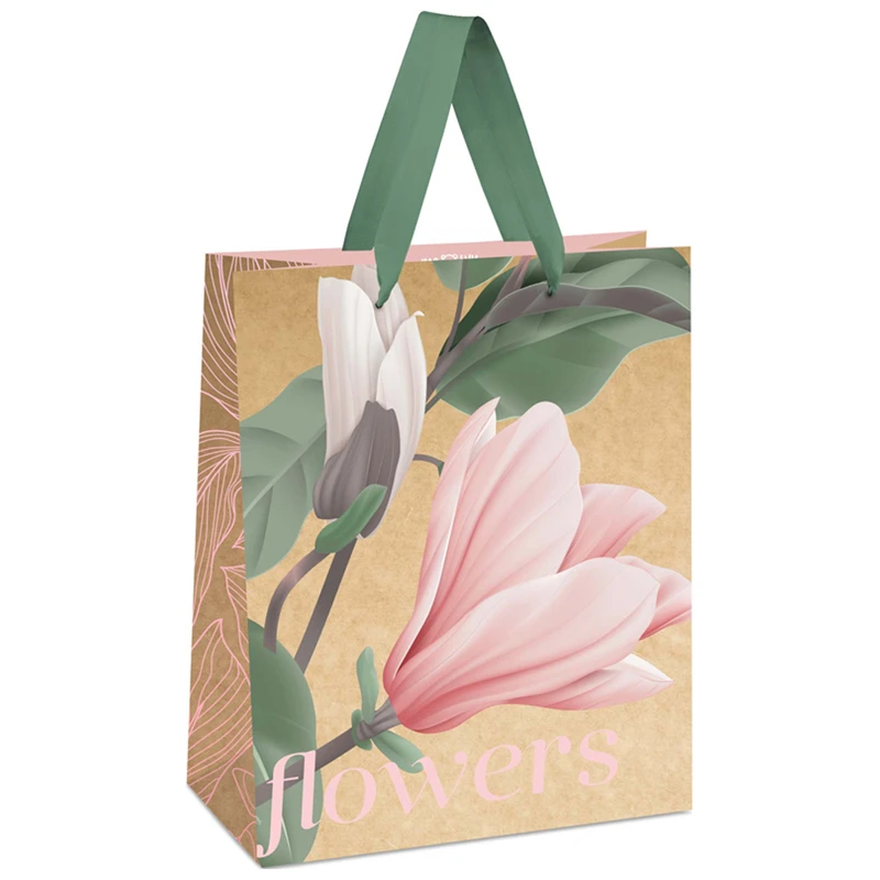 Пакет подарочный 26*32*12см, MESHU "Flowers", отд. фольгой, крафт