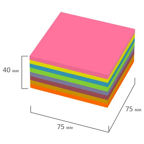 Блок самоклеящийся (стикеры) EXTRA STICKY BRAUBERG, НЕОНОВЫЙ, 75х75 мм, 400 л.,