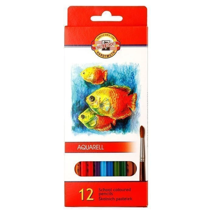 Набор акварельных карандашей FISH 3716, 12 цветов, дерев. карт.уп.