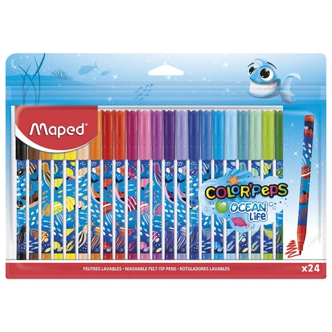 Фломастеры MAPED COLOR'PEPS "Ocean Life", 24 цвета, смываемые,