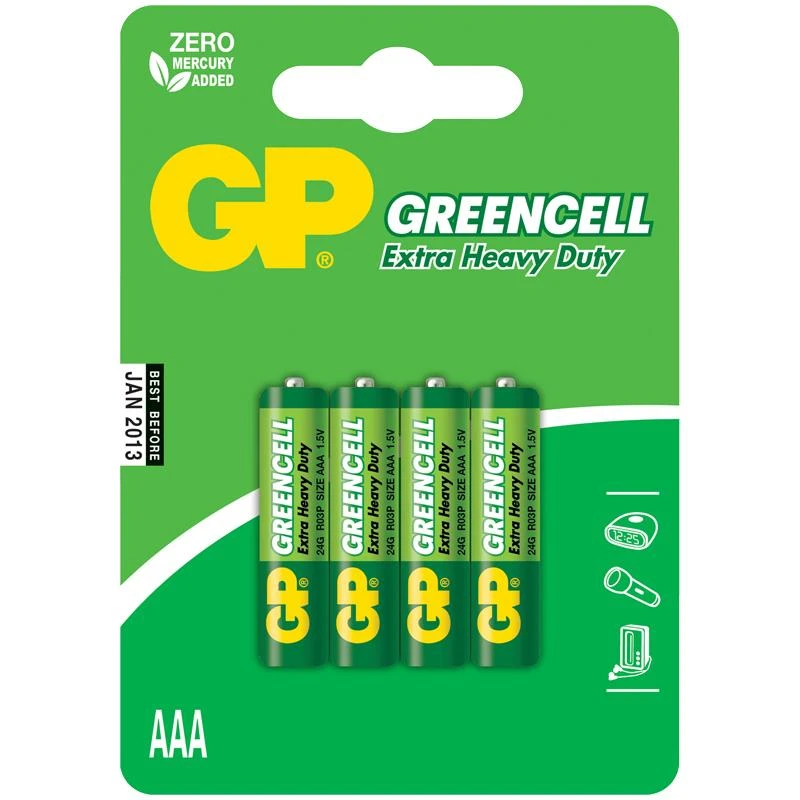 Батарейка GP Greencell AAA (R03) 24S солевая, BL4. GP 24G-2CR4