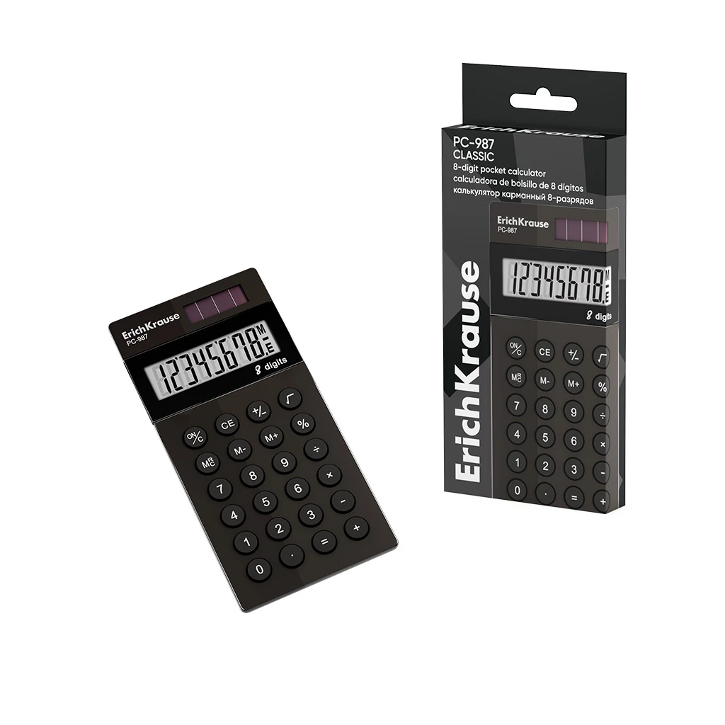 Калькулятор карманный 8-разрядов ErichKrause PC-987 Classic, черный (в коробке