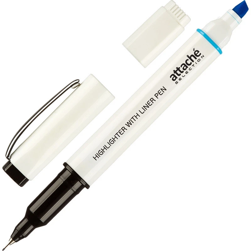 Маркер выделитель с линером Attache Selection 1-4 мм голубой/чёрн 0,5мм