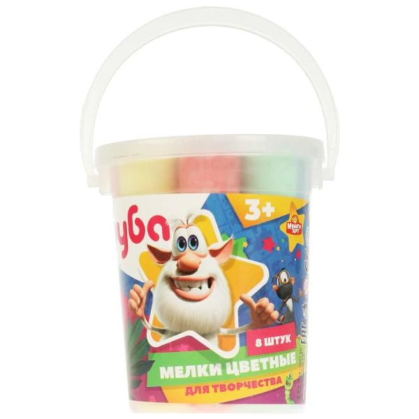 Мелки цветные асфальтовые для творчества, БУБА 8 штук (4 цвета), в ведре. МУЛЬТИ