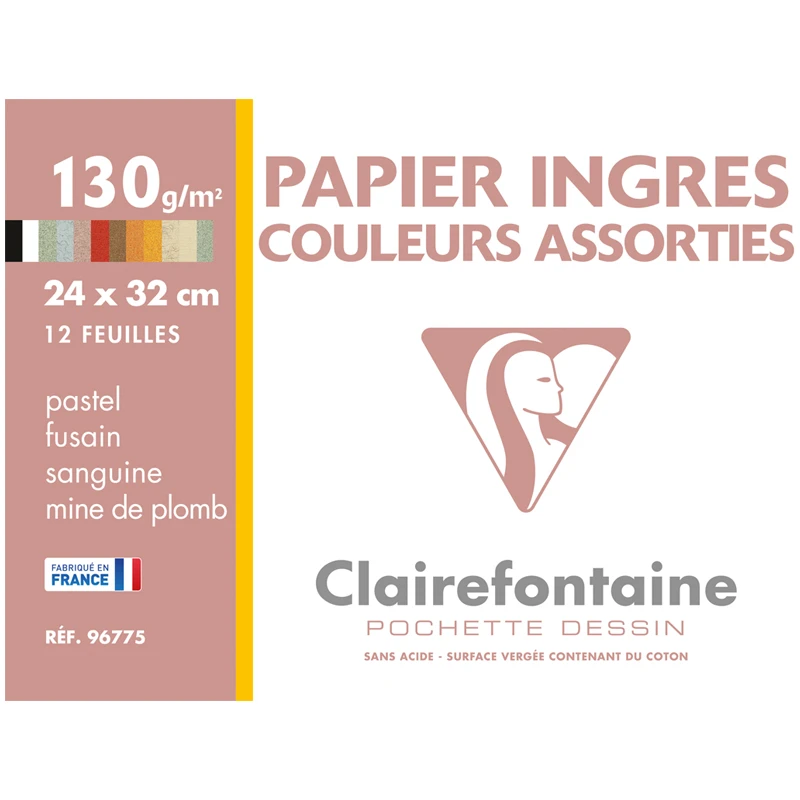 Бумага для пастели 12л. 240*320мм Clairefontaine "Ingres", 130г/м2,