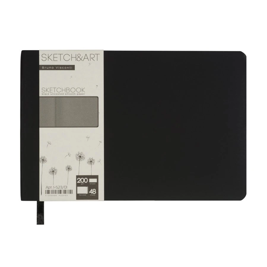 Sketchbook BrunoVisconti® черный 210х140 мм, 48 л., 200 г/кв.м, черная бумага