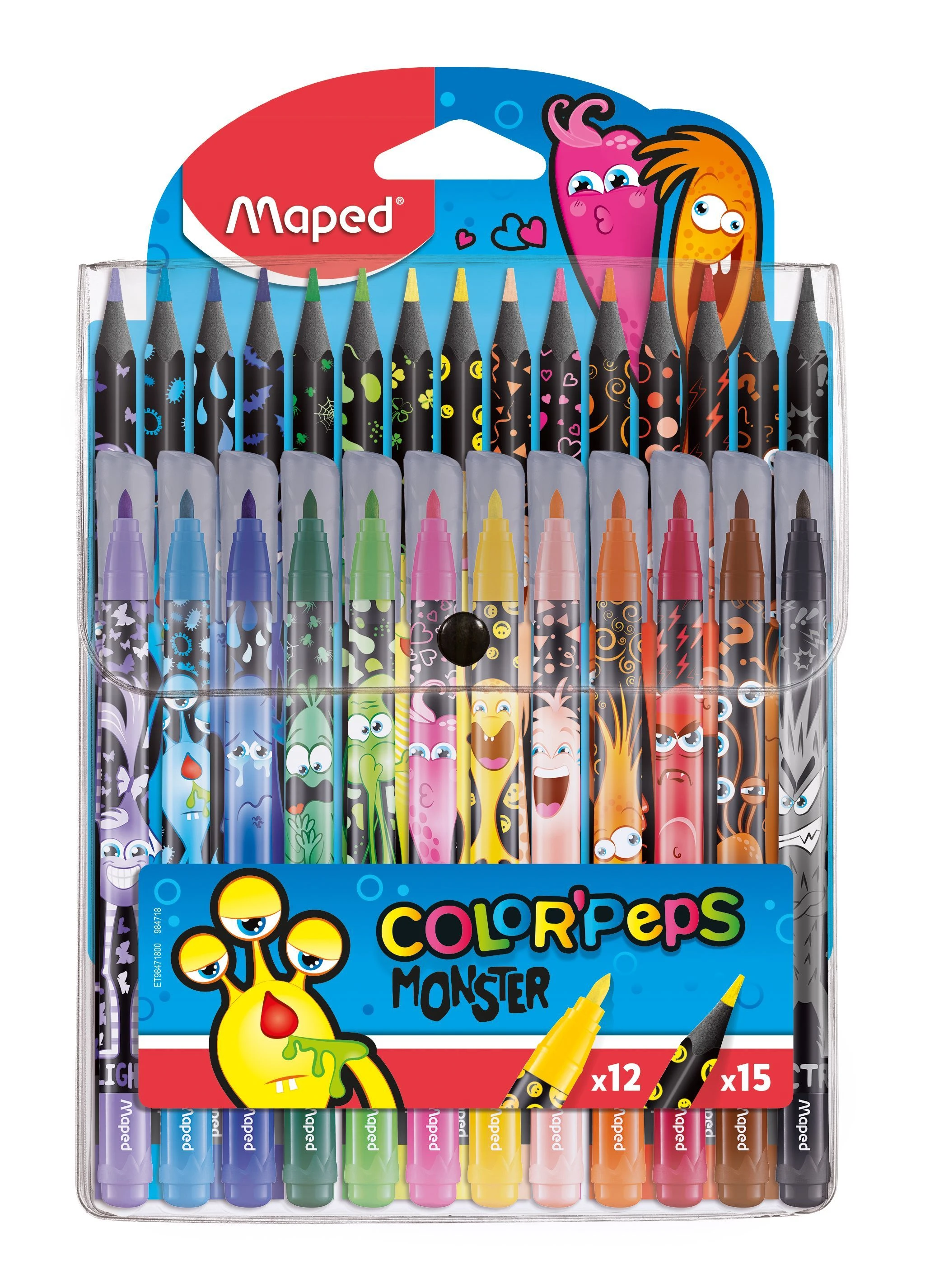 Набор для рисования MAPED COLOR'PEPS MONSTER 12 фломастеров, 15 пласт. цв.