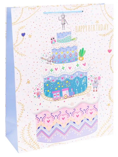 Dream cards Пакет подарочный с мат.лам. и глиттером 31х40х12см (XL) Именинный