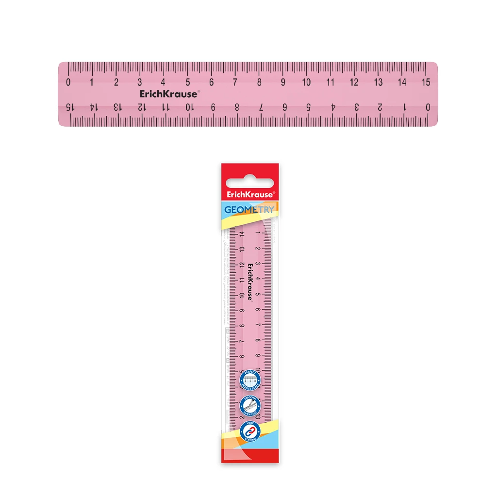 Линейка пластиковая ErichKrause® Candy, 15см, розовый, во флоупаке