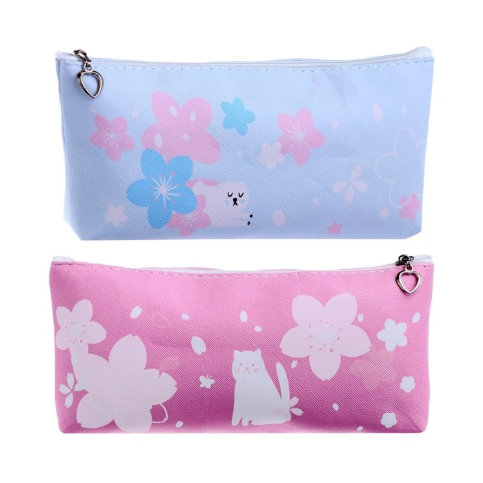 Пеналы школьный на молнии "Котенок в цветах", МИКС