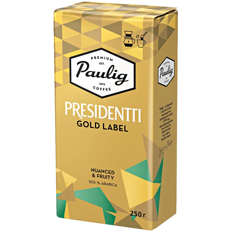 Кофе молотый Paulig "Presidentti Gold Label" вакуумный пакет, 250г