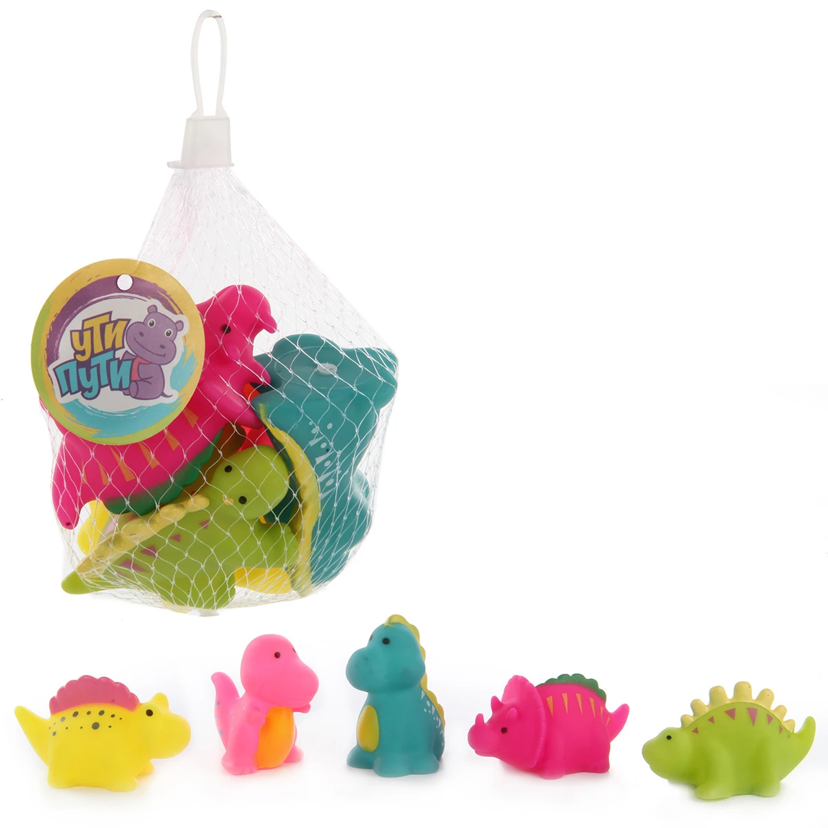Набор игрушек для ванны ПВХ Динозавры, 5 штук, сетка