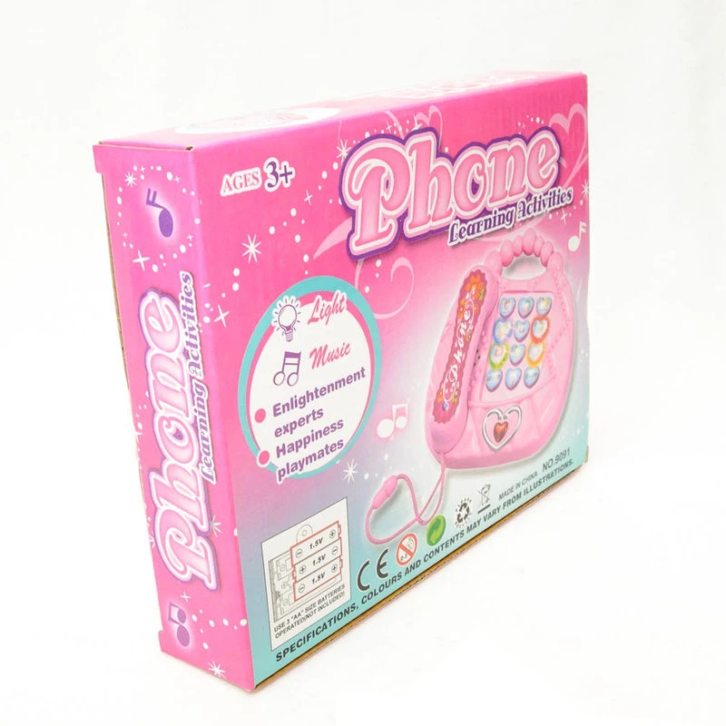 Телефон музыкал. розовый, светящийся, BOX