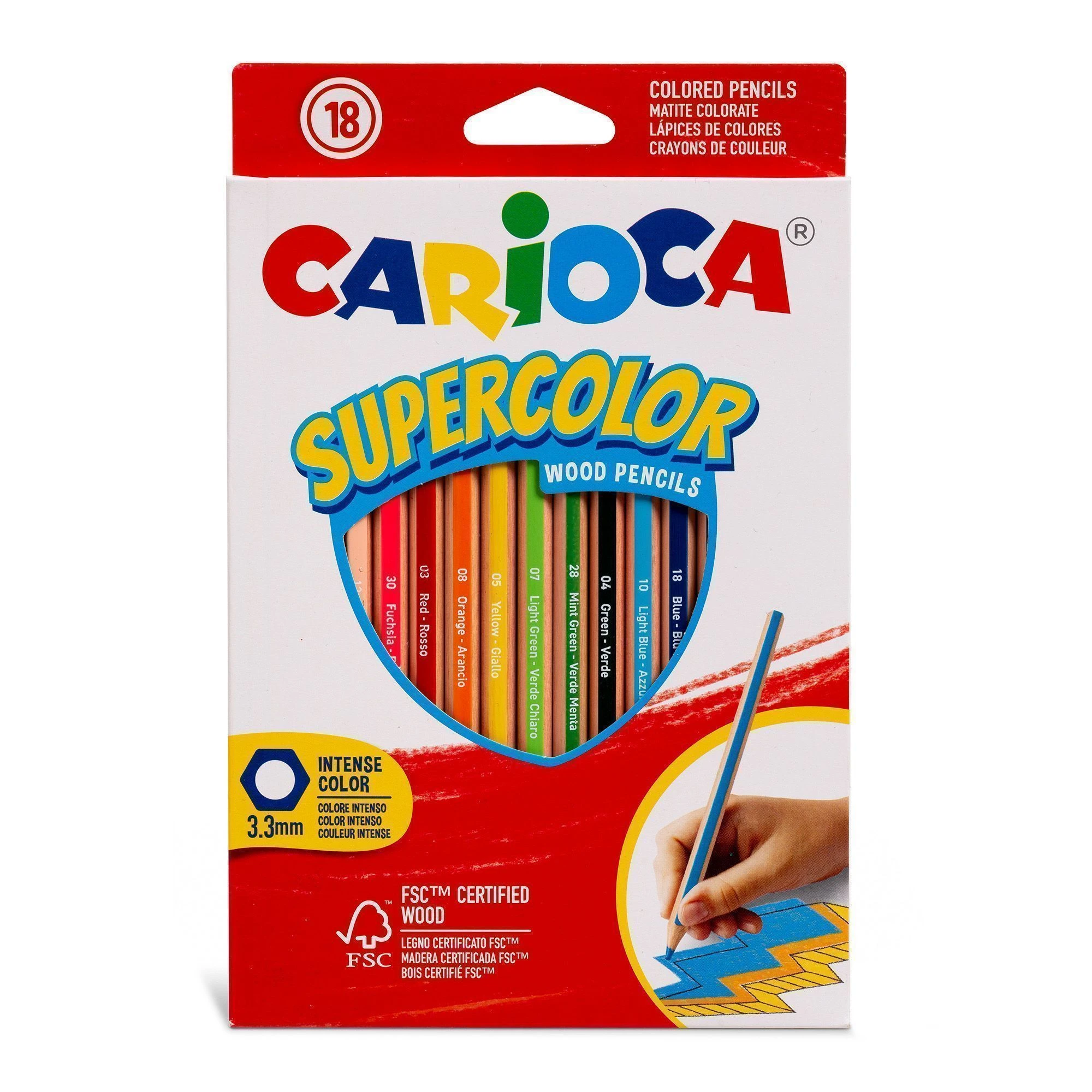 Набор цветных карандашей Carioca SUPERCOLOR 18 цв. шестигран. корп. дерев.