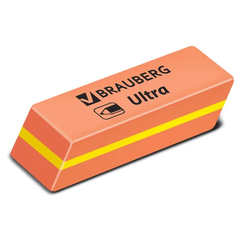 Ластик BRAUBERG "Ultra", 41х14х8 мм, оранжевый, натуральный каучук,