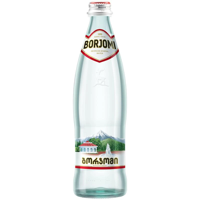 Вода минеральная газированная Боржоми 0,5л, стеклянная бутылка:  штр.: