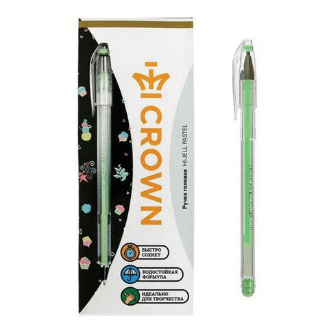 Ручка гелевая CROWN "Hi-Jell Pastel", ЗЕЛЕНАЯ ПАСТЕЛЬ, узел 0,8 мм,
