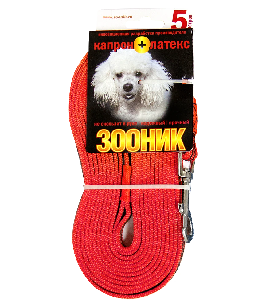 Поводок капроновый с двойной латексной нитью 5м* 15мм, ЗООНИК, красный Поводок капроновый с двойной латексной нитью 5м* 15мм, ЗООНИК, красный