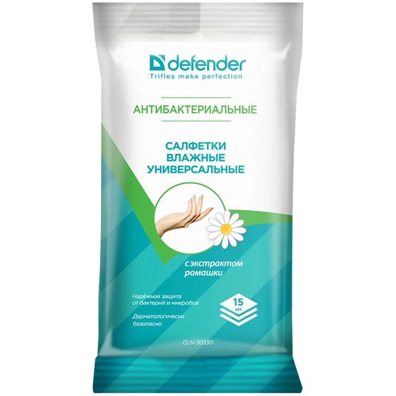 Салфетки чистящие влажные Defender, универсальные, антибактериальные, в мягкой