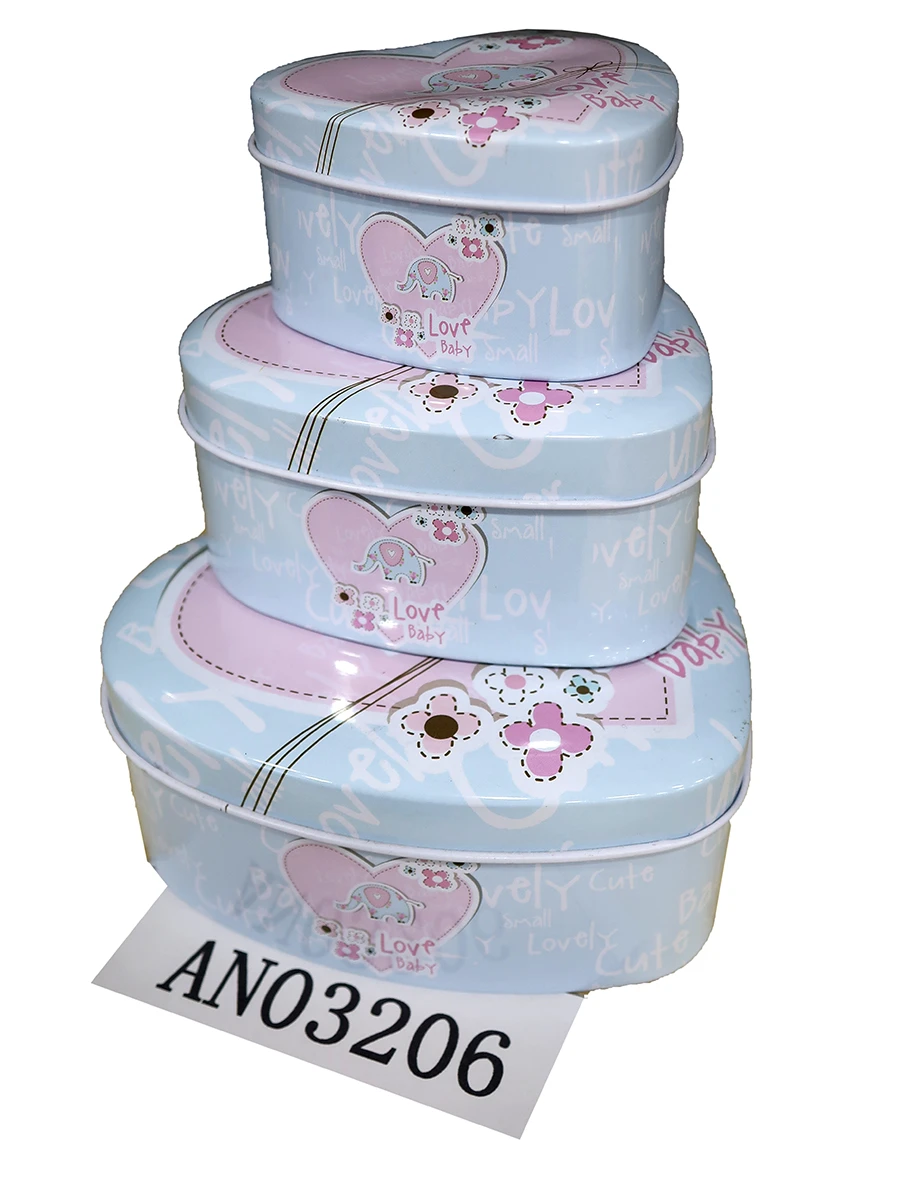 Шкатулка детская металл. сердце (3 шт. в наборе) "LOVE BABY" (в