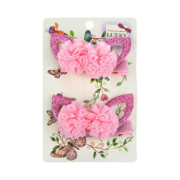 Lukky Fashion набор заколок-зажимов для волос розовые помпоны с блестящими