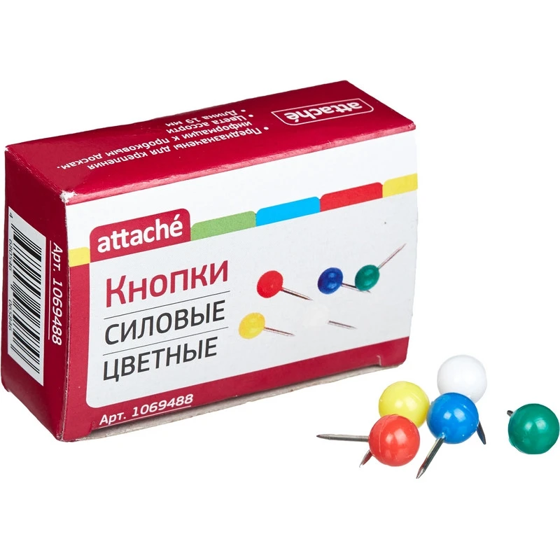 Булавки для пробковых досок Attache силовые, (шарики) цветные 50шт/карт.уп
