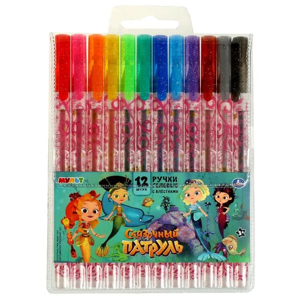 Ручки гелевые СКАЗОЧНЫЙ ПАТРУЛЬ с блёстками, 12 цветов Умка