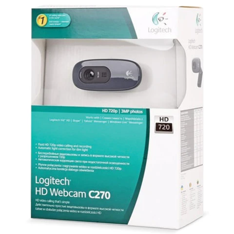 Веб-камера LOGITECH C270, 1/3 Мпикс., микрофон, USB 2.0, черная, регулируемый