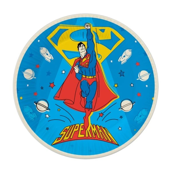 Тарелки бумажные Супермен желтый лого 18см, 6 штук