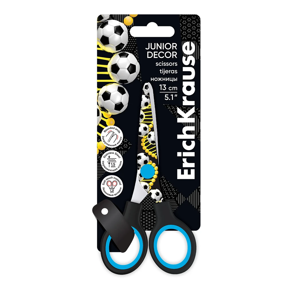 Ножницы ErichKrause Junior Decor Sport DNA, с принтом на лезвиях, 13см (в