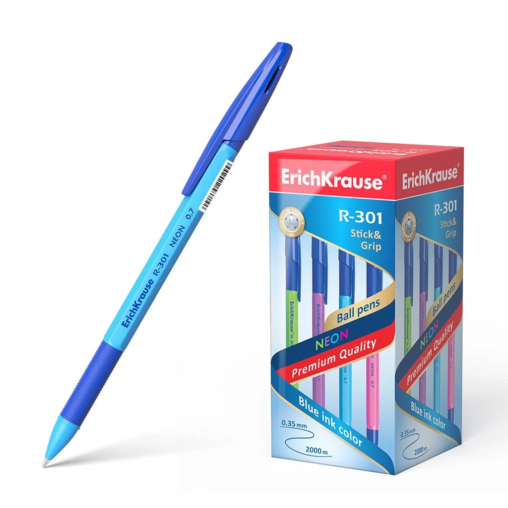 Ручка шариковая ErichKrause R-301 STICK&CRIP 0,7 мм синий ассорти