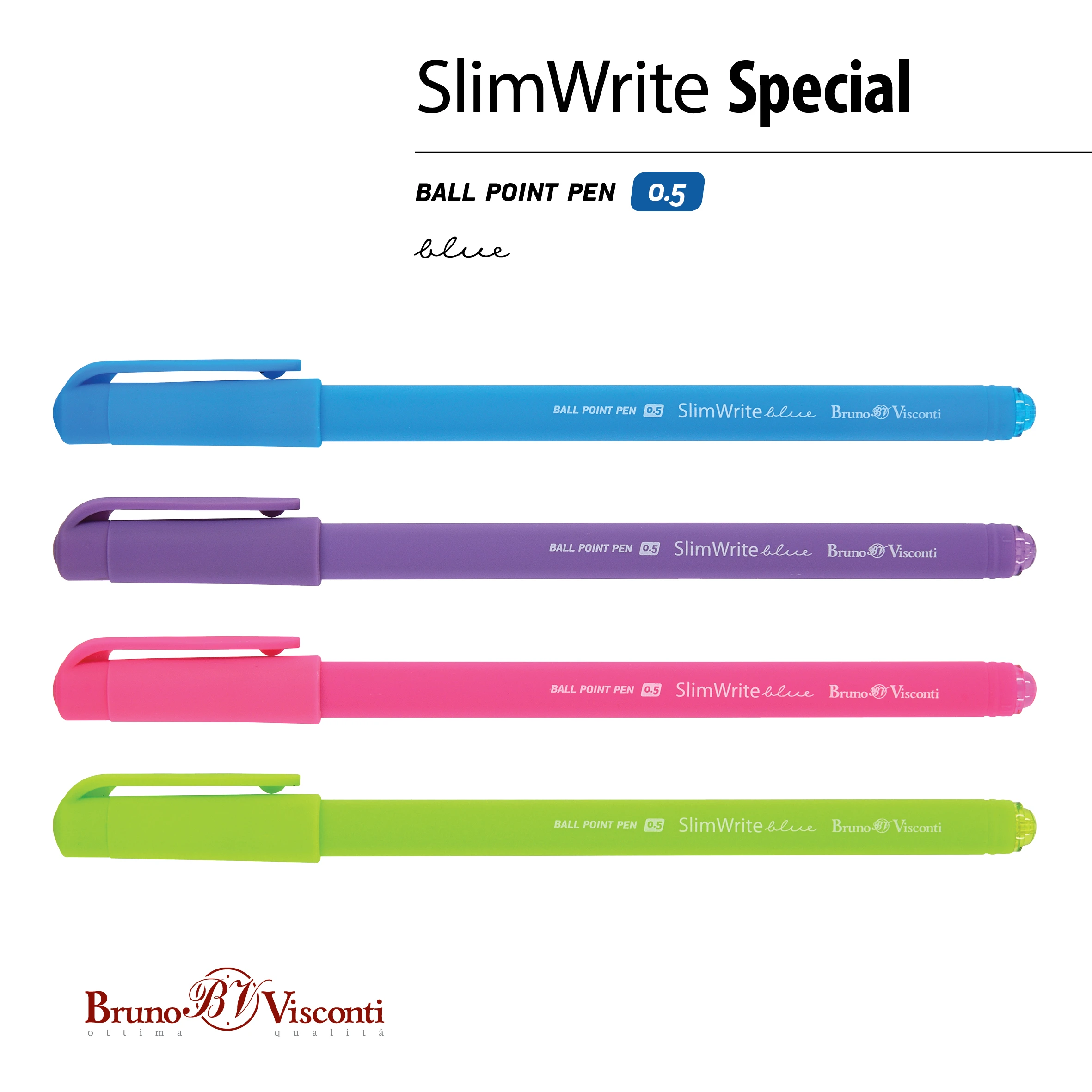 РУЧКА "SlimWrite.SPECIAL" ШАРИКОВАЯ 0.5 ММ, СИНЯЯ (4 цвета корпуса)