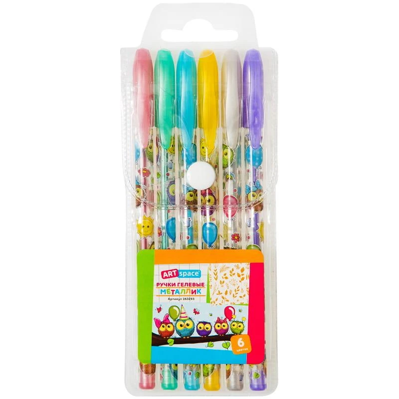 Набор гелевых ручек ArtSpace "Совята", 6цв., 1,0мм, металлик, ПВХ
